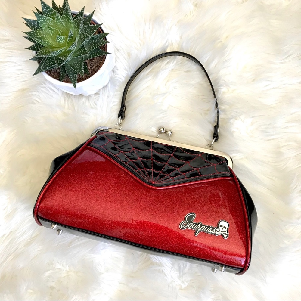 Sourpuss Backseat Baby Red and Black Glitter Purse